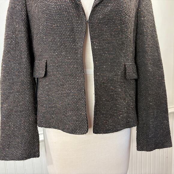 Akris Size 10 Blazer Jacket Wool Silk Blend Zipper Detail Tweed Fall Winter - Picture 13 of 16